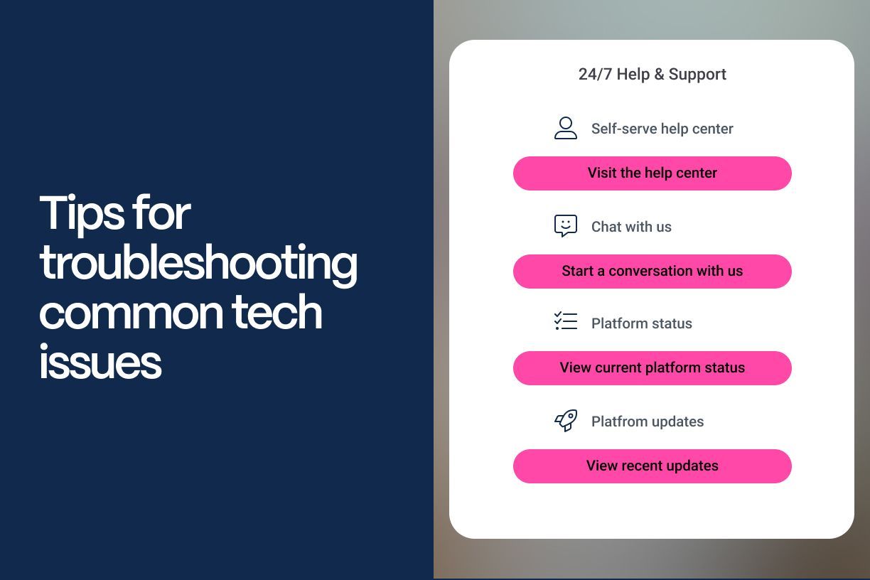 Tips for troubleshooting common tech issues - A screenshot of the Help and Support page in the Vetster app with the title of the article superimposed on the left