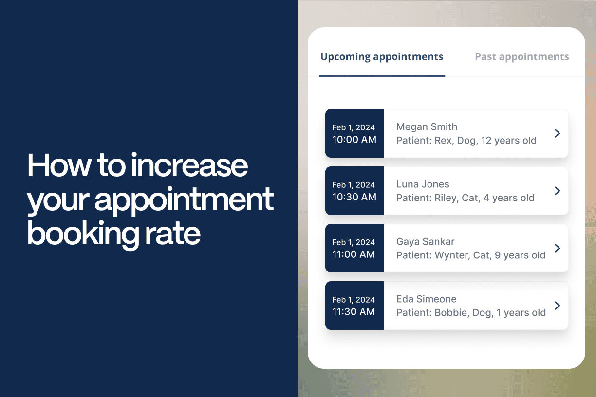 How to increase your appointment booking rate - A graphic with the title of the article alongside a screenshot of upcoming appointments