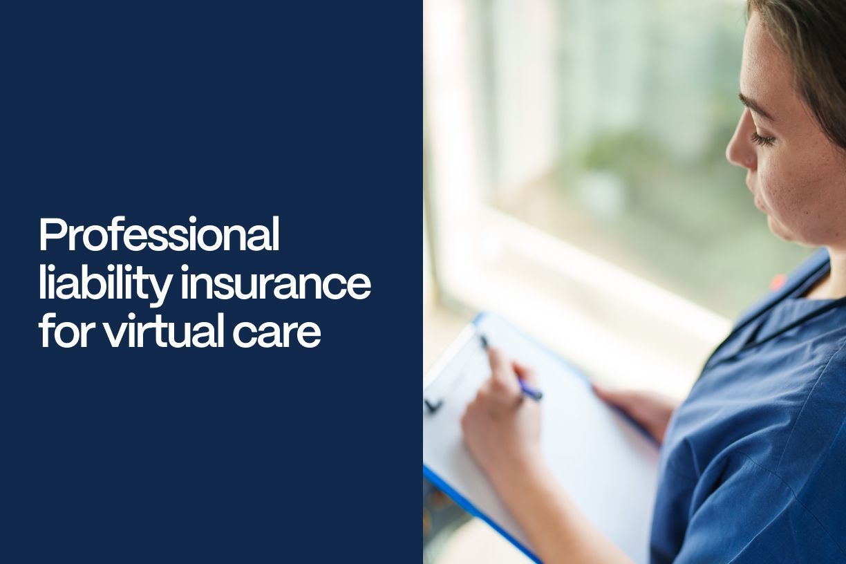 Professional liability insurance for virtual care - A vet holding a clipboard with the title of the article to the left